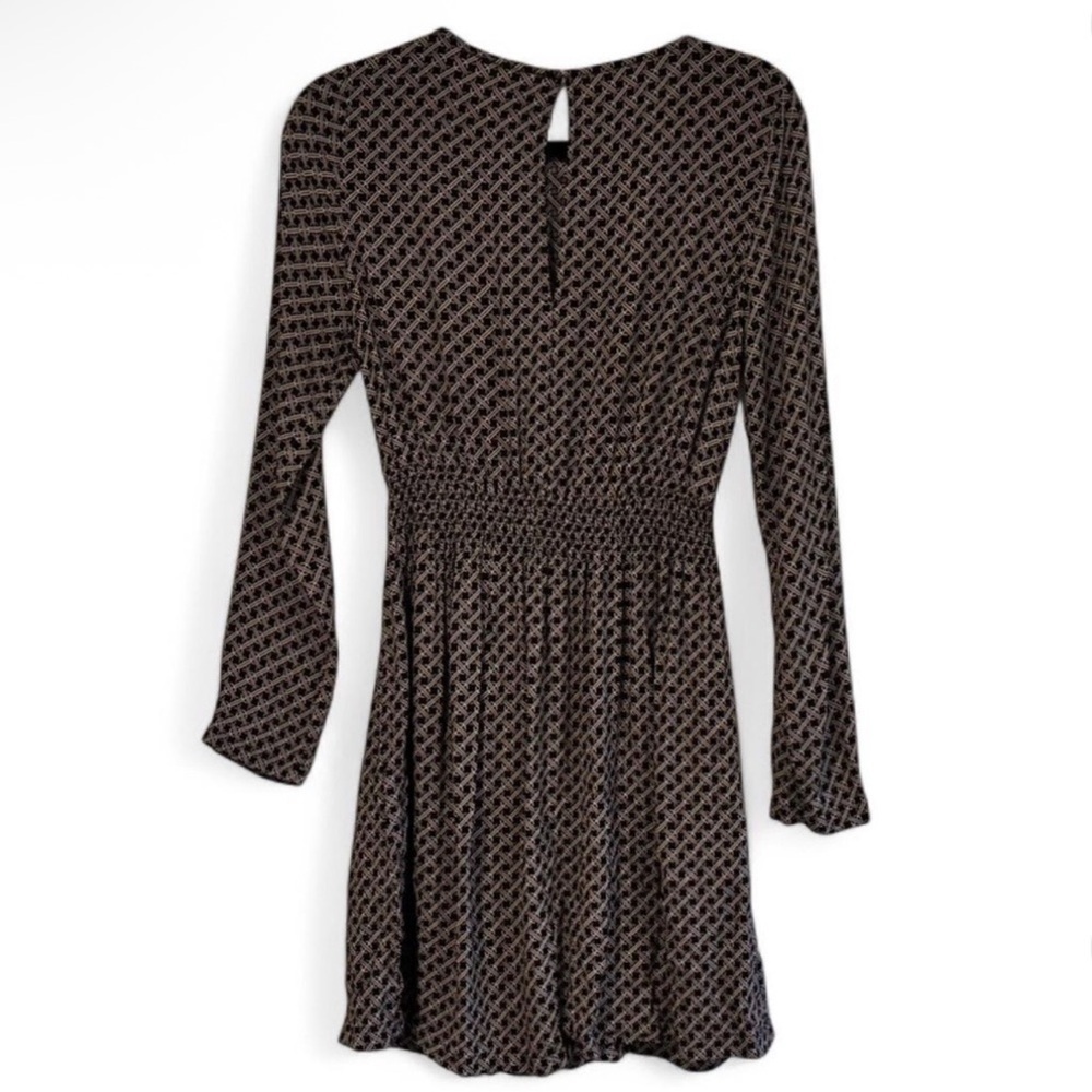 H&M Geometric Print Mini Dress – Black & Brown Long Sleeve – Size 2 - Picture 3 of 11